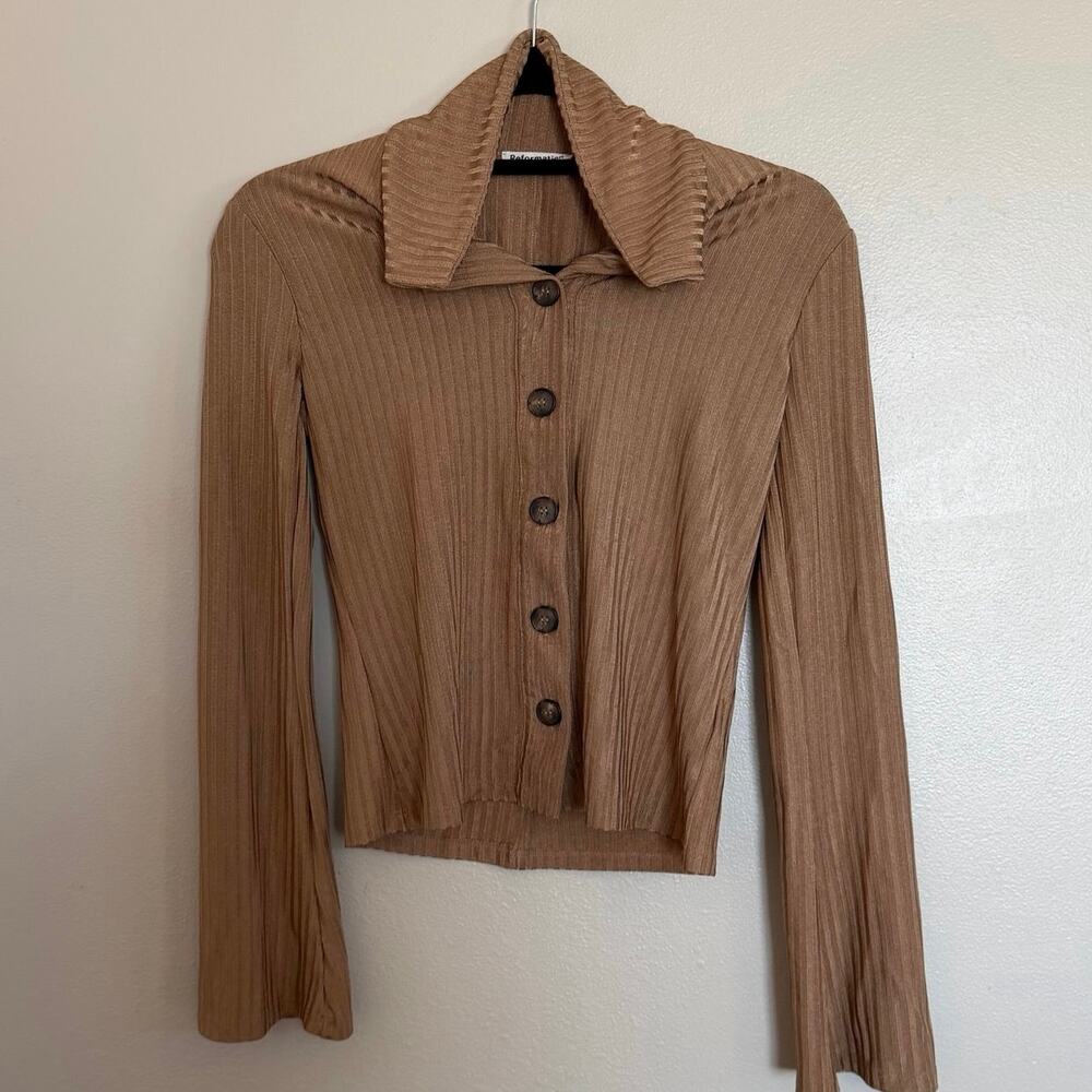 Reformation XS Esmeray Knit Top Button Down Collar
